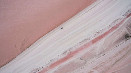 Beautiful salty pink lake view from aboveの写真素材