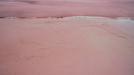 Beautiful salty pink lake view from aboveの写真素材