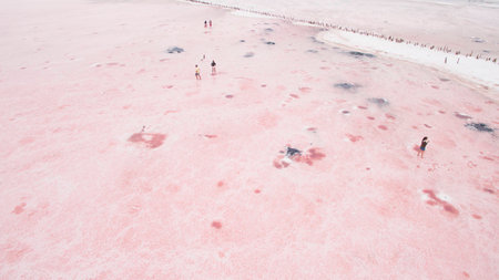 Beautiful salty pink lake view from aboveの写真素材