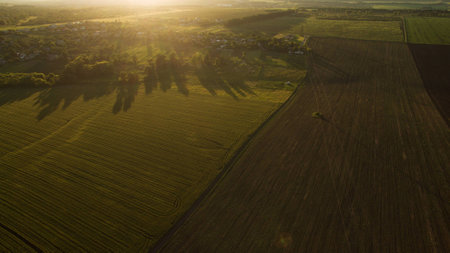 Different fields view from aboveの写真素材