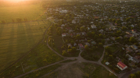 Landscape of the city and housesの写真素材