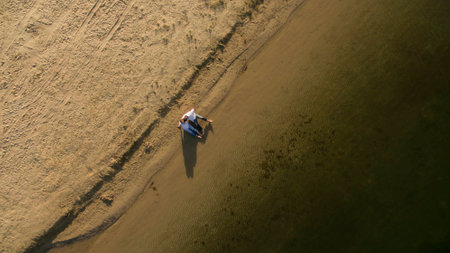 Beautiful family couple on a walk view from aboveの写真素材