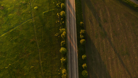 A beautiful sunset landscape shot from a quadrocopter