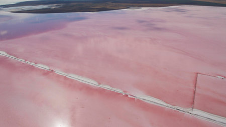 Beautiful salty pink lake view from aboveの写真素材