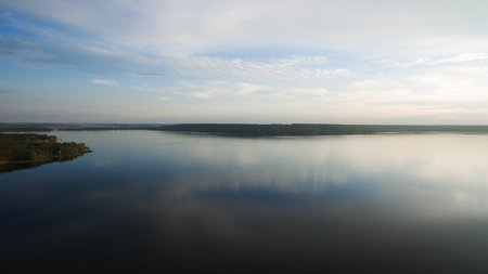 Landscape of the lake at sunsetの写真素材