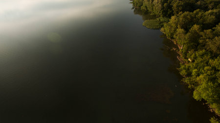 Landscape of the lake at sunsetの写真素材