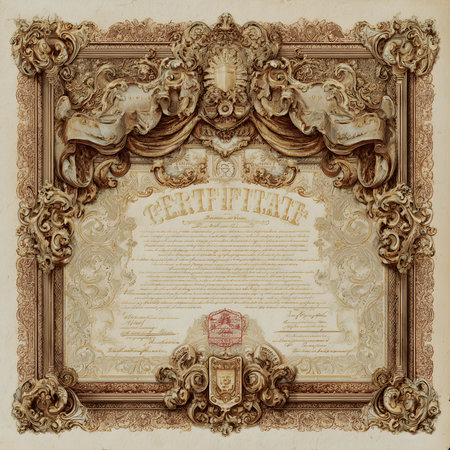 A historical document featuring an ornate heraldic detail and authentic paper aging marks. Perfect for illustrating topics involving genealogy, classic documentation, cultural heritage, or old manuscripts.の素材