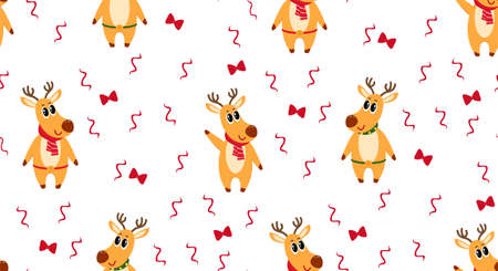 set of cure christmas cartoon deers isolated on white backgroundのイラスト素材