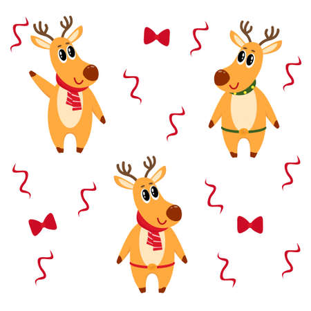 set of cure christmas cartoon deers isolated on white backgroundのイラスト素材