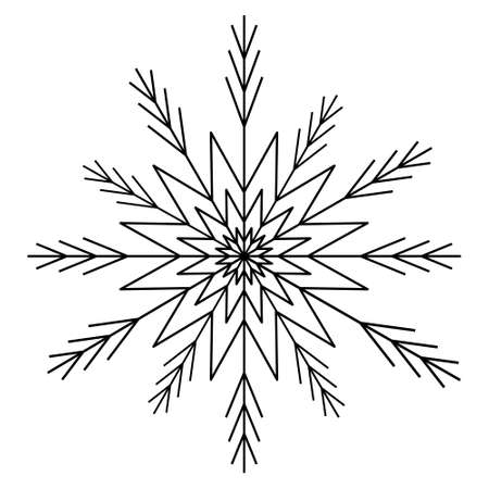 Cute snowflake isolated on white background. Flat snow icon, snow flake silhouette. Nice element for christmas banner, cards. New year ornament. Organic and geometric snowflake.のイラスト素材