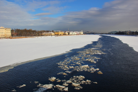 the river Neva is covered with ice and snow. Russia, Saint-Petersburg, 24 Feb 2017のeditorial素材
