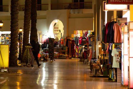 Egypt, Sharm El Sheikh - July 08, 2019. Alley with shops in the evening in the spa townのeditorial素材