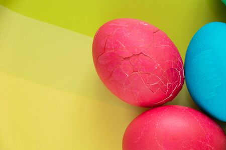 Easter colored chicken egg on Easter dayの写真素材