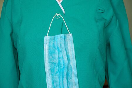 of a nurse working clothes in a Ukrainian hospital on an isolated backgroundの写真素材
