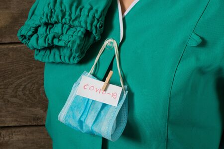 of a nurse working clothes in a Ukrainian hospital on an isolated backgroundの写真素材