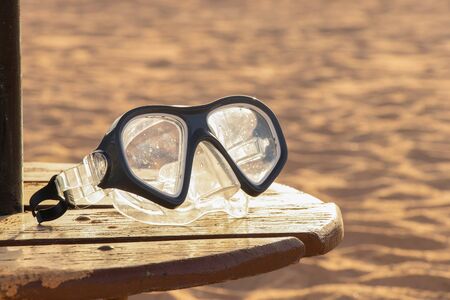 mask for diving lies sand in egyptの写真素材