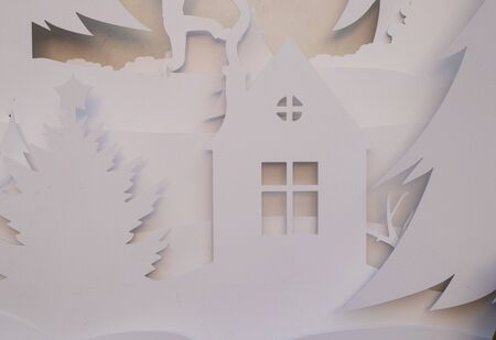 paper applique christmas scene in the evening on new year's eve close-upの写真素材