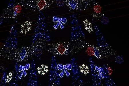 Christmas elegant tree in a park in the city of Dnieperの写真素材