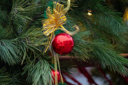 Christmas tree on the street as a backgroundの写真素材