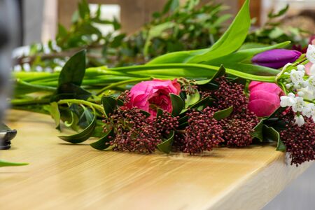 bouquet of different flowers backgroundの写真素材