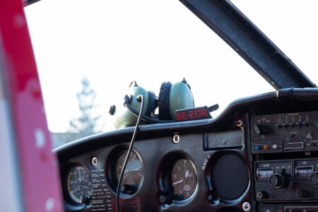 small red airplane pilot's cabinの写真素材