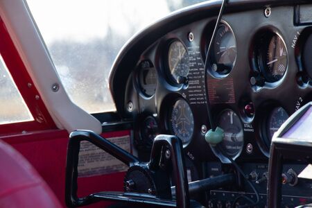 small red airplane pilot's cabinの写真素材