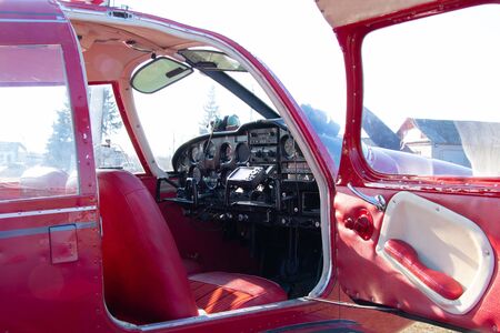 small red airplane pilot's cabinの写真素材