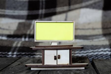 wooden tv and bedside table on isolated backgroundの写真素材