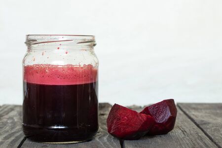 fresh beet juice in a jar tableの写真素材