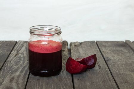 fresh beet juice in a jar tableの写真素材