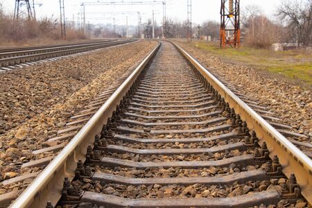 Ukrainian railway on a winter day in the city of Dnieperの写真素材
