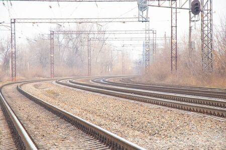 Ukrainian railway on a winter day in the city of Dnieperの写真素材