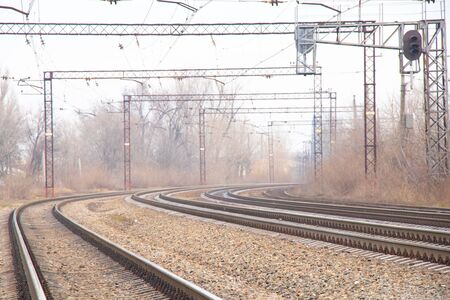 Ukrainian railway on a winter day in the city of Dnieperの写真素材