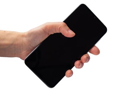 touch phone in hand example templateの写真素材