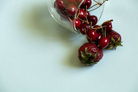 cup of ripe strawberries on an isolated backgroundの写真素材