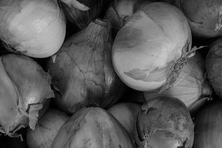 onions at the bazaar in a box as a backgroundの写真素材