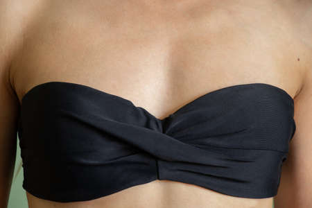 close-up black bra for a young girlの写真素材