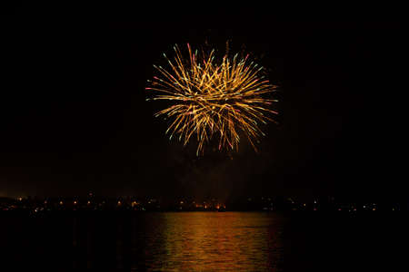 fireworks in the city of Dnipro in Ukraine at night on the day of the city September 12, 2020