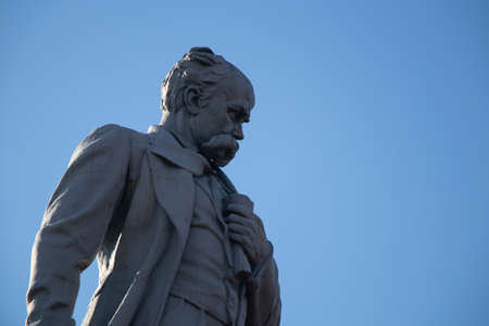 Ukraine Dnipro 09.11.2020 - Monument to Taras Shevchenko against the background of blue sky, eternal...