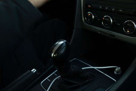 close-up of the gear lever in a passenger car