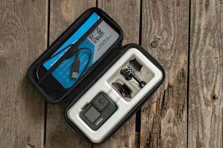 Ukraine Dnipro 01/18/2021 - camera gopro hero 9 and packing close up long-awaited purchase