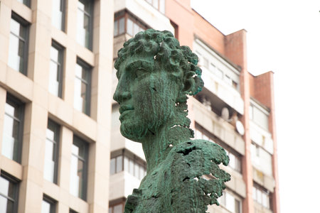 Ukraine Dnipro 03.21.2021 - A new sculpture Atlanta was installed in the city center on the boulevardのeditorial素材