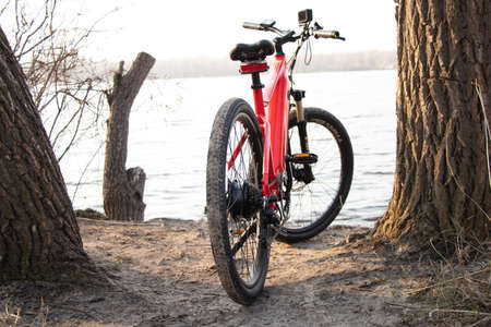 Ukraine Dnipro 03/30/2021 - Xiaomi HIMO C26 electric bike with camera pro 9 on the handlebars in the...