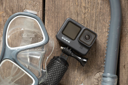 Ukraine Dnepr 20.04.2021 - GoPro HERO 9 Black and Snorkel Mask, Vacation Preparationのeditorial素材
