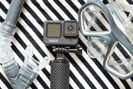 Ukraine Dnepr 20.04.2021 - GoPro HERO 9 Black and Snorkel Mask, Vacation Preparationのeditorial素材