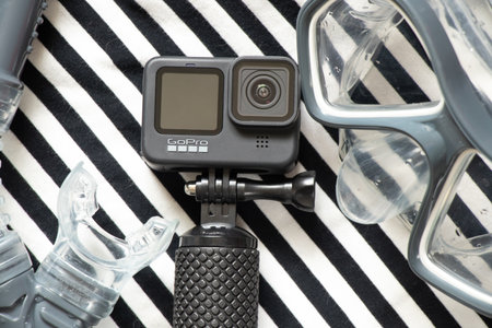 Ukraine Dnepr 20.04.2021 - GoPro HERO 9 Black and Snorkel Mask, Vacation Preparationのeditorial素材