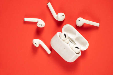 white wireless headphones on isolated background, wireless