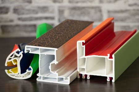 aluminum window frame as a sample, sectional window, painted window profile from the factoryの写真素材