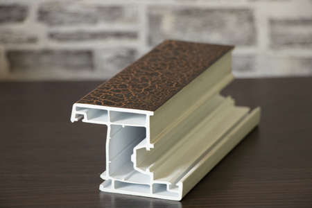 aluminum window frame as a sample, sectional window, painted window profile from the factoryの写真素材