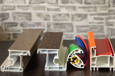 aluminum window frame as a sample, sectional window, painted window profile from the factoryの写真素材